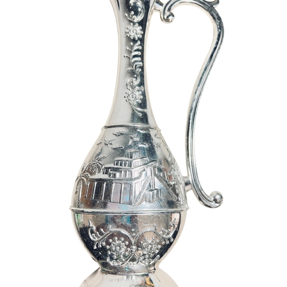 Unbranded Ornate Decorative Pitcher Ewer OS Silver Embossed Floral Scenic Home - Picture 2 of 8
